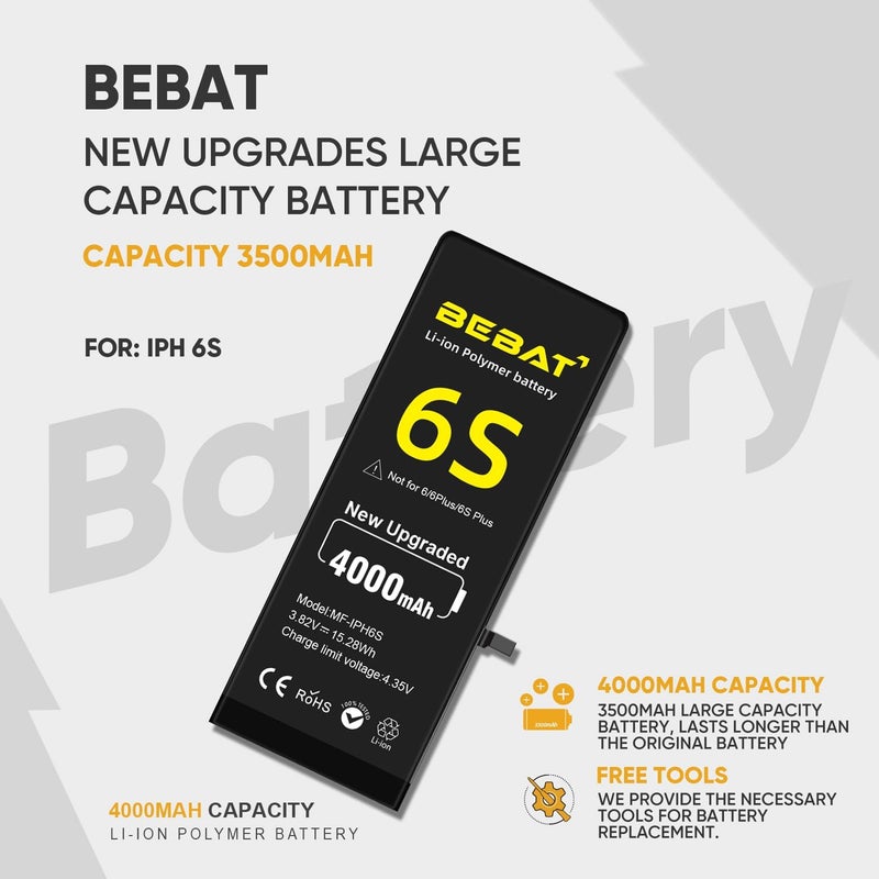 BEBAT Replacement for iPhone 6S Battery,4000mAh High Capacity Li-ion Polymer Replacement Battery for Model A1633 A1688 A1700 with Complete Professional Repair Tool - Image 2